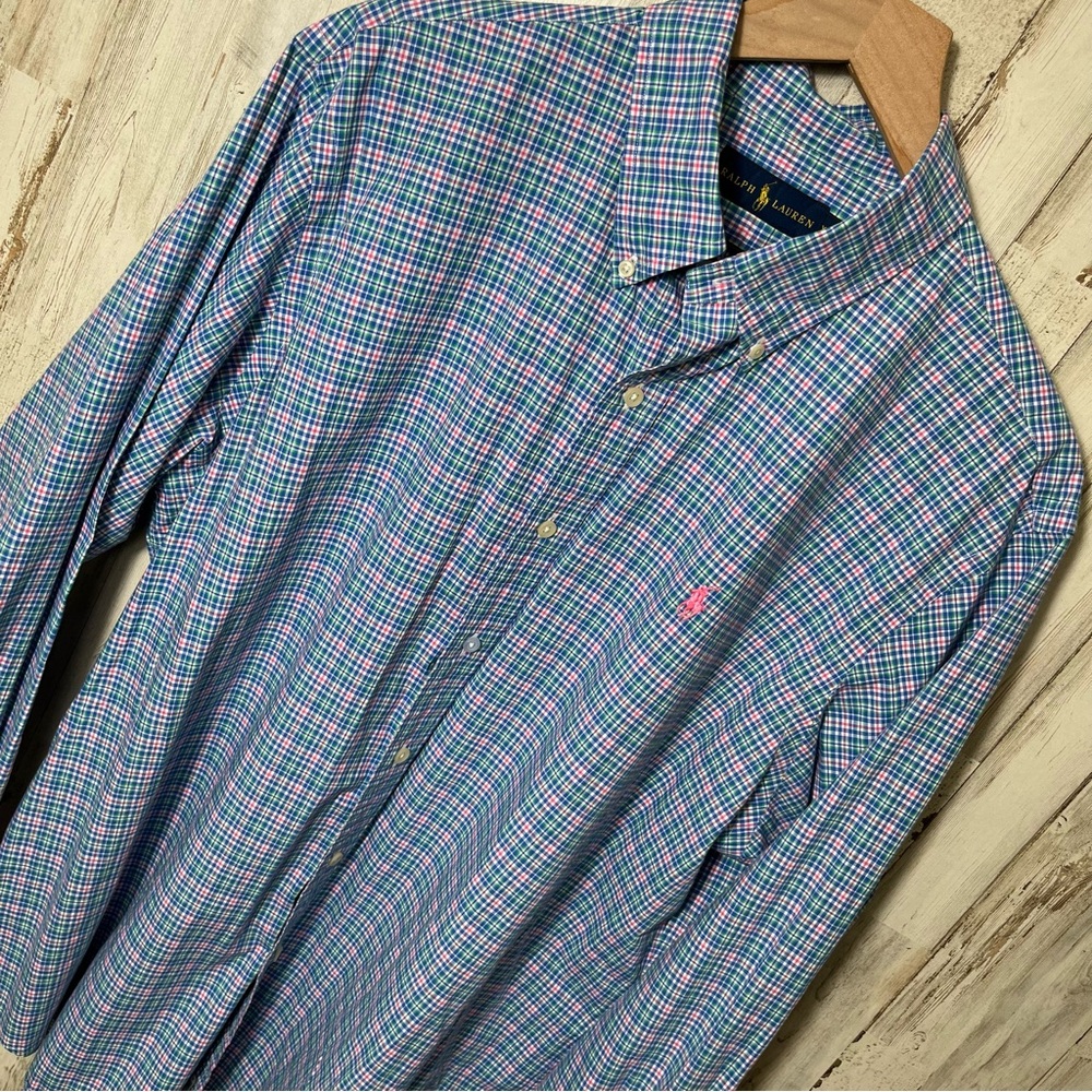 Polo Ralph Lauren Plaid Button Down Long Sleeve Shirt Pink Pony Mens XL - Picture 1 of 6